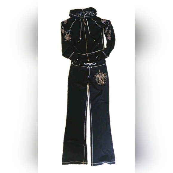Vintage Y2K One Life 2 Live 2-Piece Suit XS and Tank Top S 3-piece Set BLACK